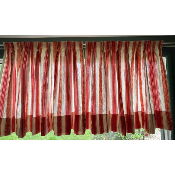 Vintage 70s pleated curtain, orange beige striped, woven panel, price for each - Picture 3 of 10
